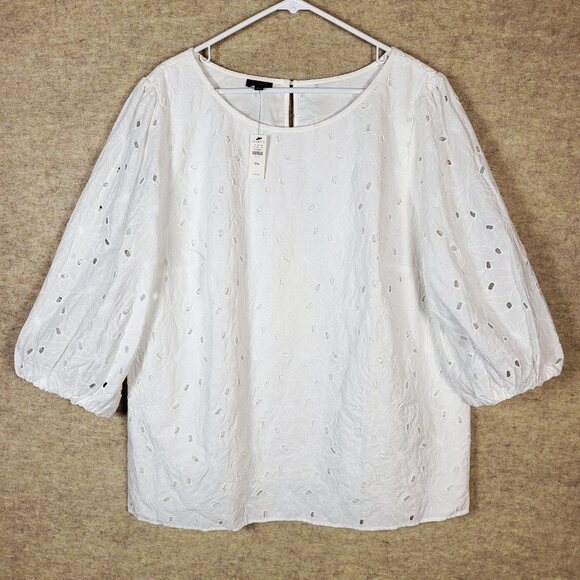 Talbots Plus Women's Eyelet Lace Top, Size 18W NWT White Summer Blouse - Picture 1 of 12